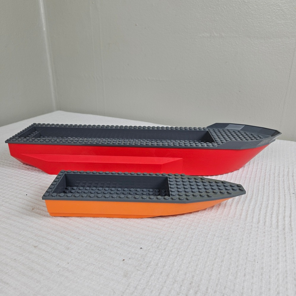Lego 2pc Boat Ship Bases Red Orange Grey Fire Hull